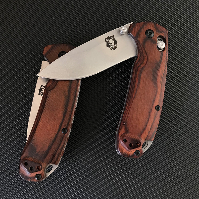 Wooden Handle Liome 15031 Tactical Folding Knife Stone Wash Blade Outdoor Survival Safe Pocket Knives