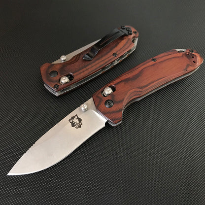 Wooden Handle Liome 15031 Tactical Folding Knife Stone Wash Blade Outdoor Survival Safe Pocket Knives