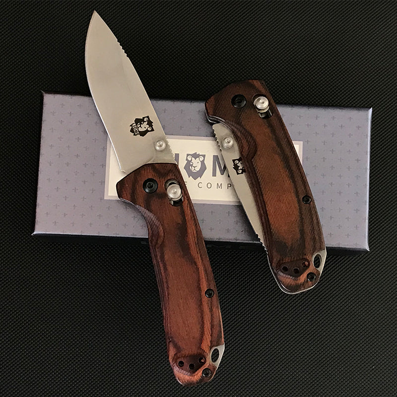 Wooden Handle Liome 15031 Tactical Folding Knife Stone Wash Blade Outdoor Survival Safe Pocket Knives