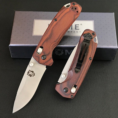 Wooden Handle Liome 15031 Tactical Folding Knife Stone Wash Blade Outdoor Survival Safe Pocket Knives