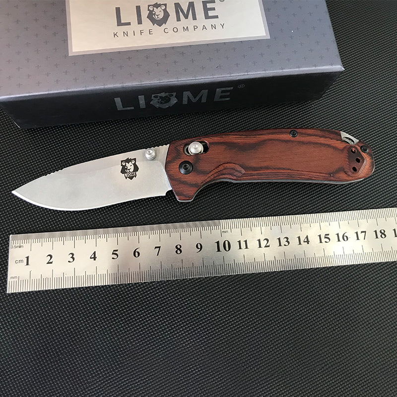 Wooden Handle Liome 15031 Tactical Folding Knife Stone Wash Blade Outdoor Survival Safe Pocket Knives