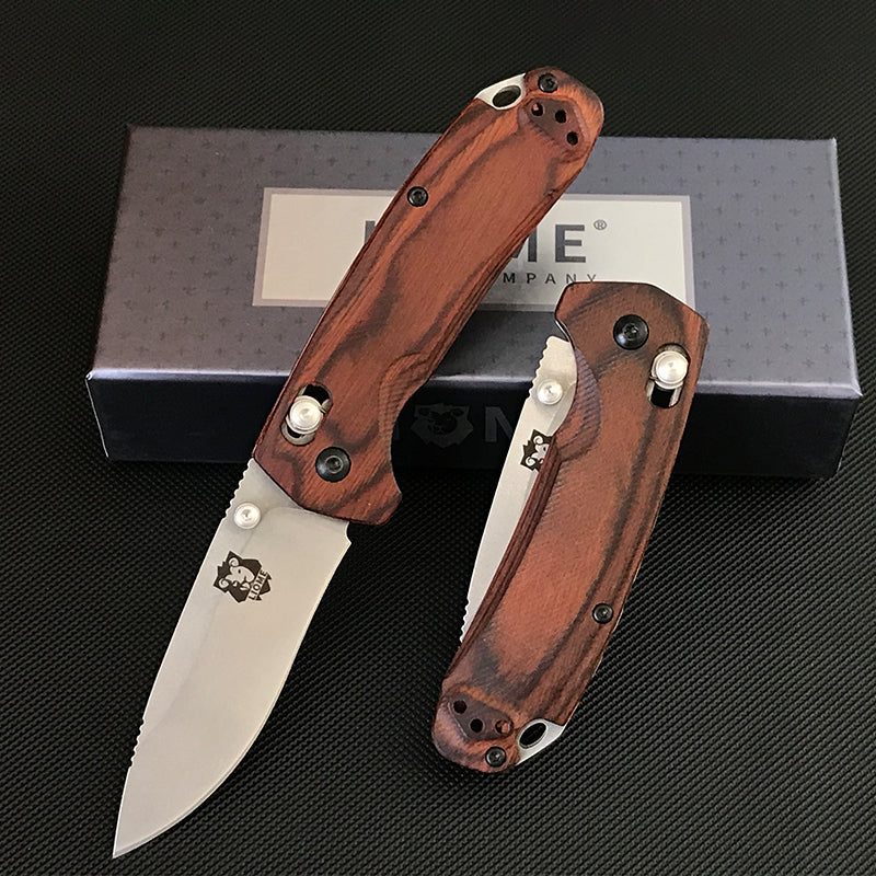 Wooden Handle Liome 15031 Tactical Folding Knife Stone Wash Blade Outdoor Survival Safe Pocket Knives