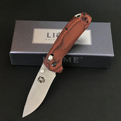 Wooden Handle Liome 15031 Tactical Folding Knife Stone Wash Blade Outdoor Survival Safe Pocket Knives