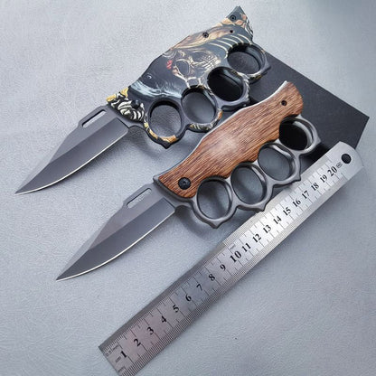 Tactical Folding Knuckle Knife Wooden Handle Outdoor Self Defense Pocket Knives EDC Tool