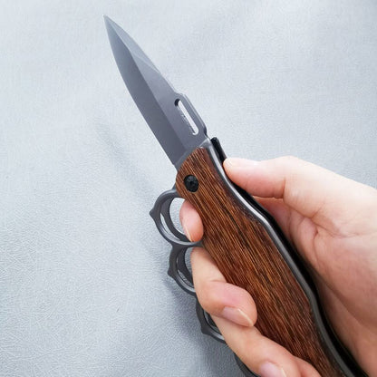 Tactical Folding Knuckle Knife Wooden Handle Outdoor Self Defense Pocket Knives EDC Tool