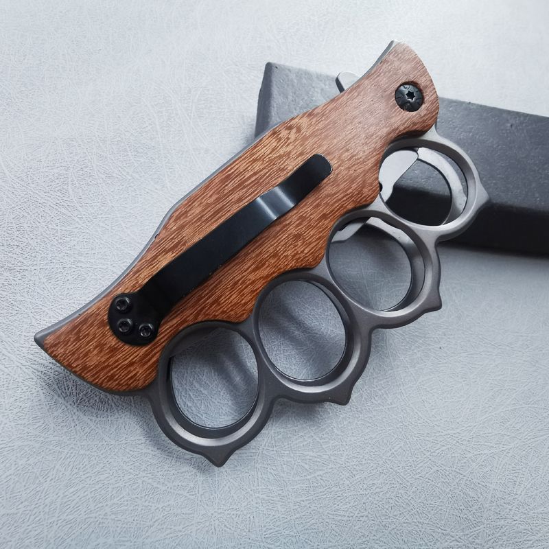 Tactical Folding Knuckle Knife Wooden Handle Outdoor Self Defense Pocket Knives EDC Tool