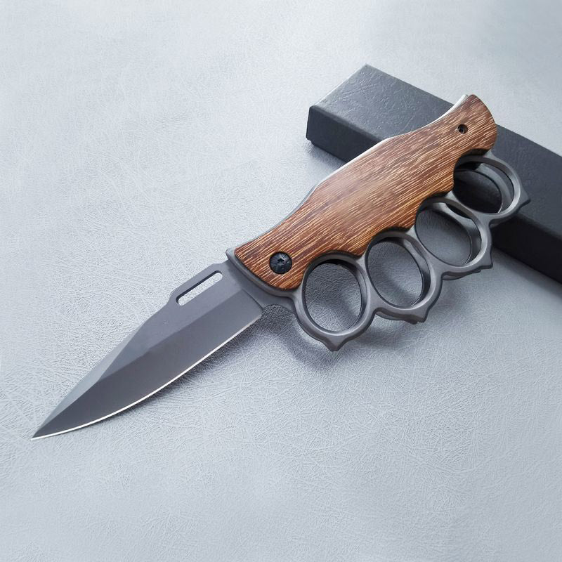 Tactical Folding Knuckle Knife Wooden Handle Outdoor Self Defense Pocket Knives EDC Tool