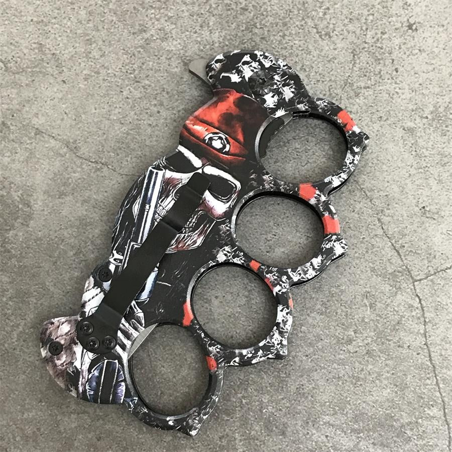 Skull Pattern Knuckle Folding Knife