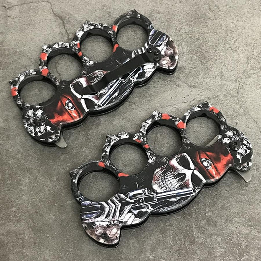 Skull Pattern Knuckle Folding Knife