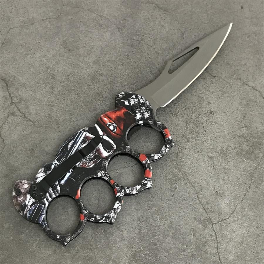 Skull Pattern Knuckle Folding Knife