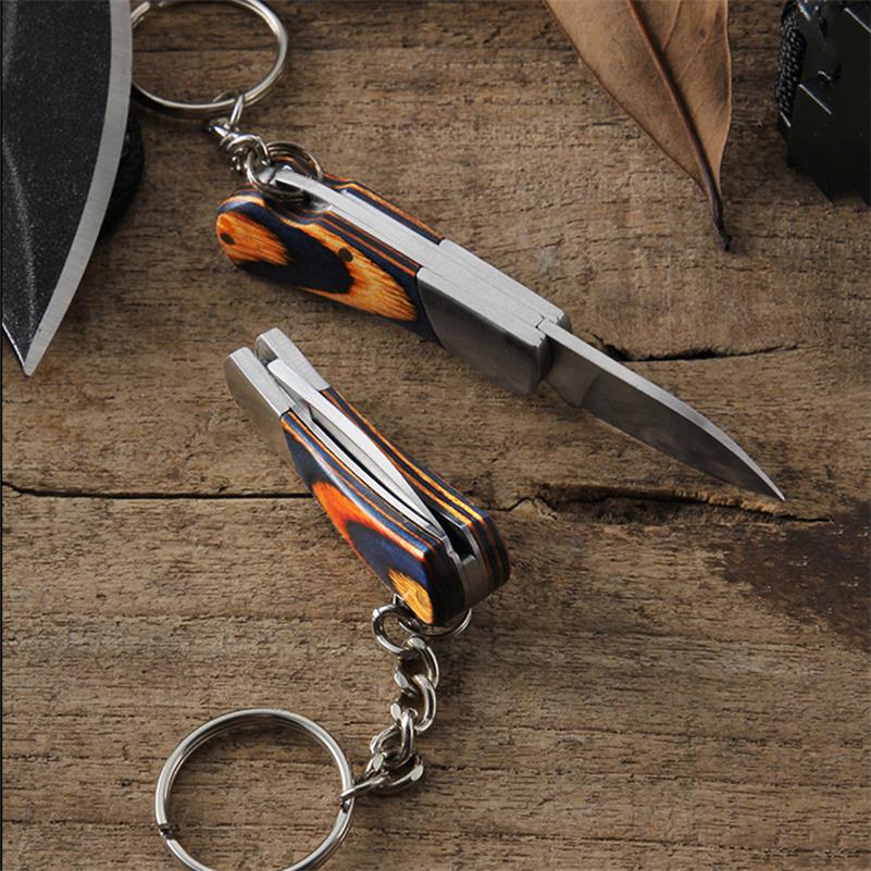 Keychain Knife Portable Wood Handle Folding Knives