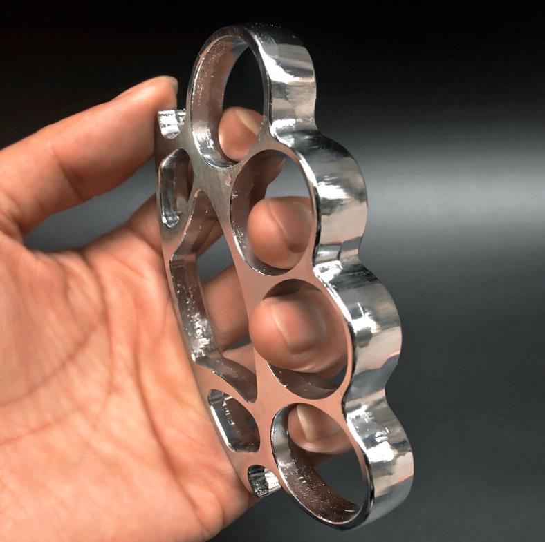 four Big finger hole brass knuckle duster silver