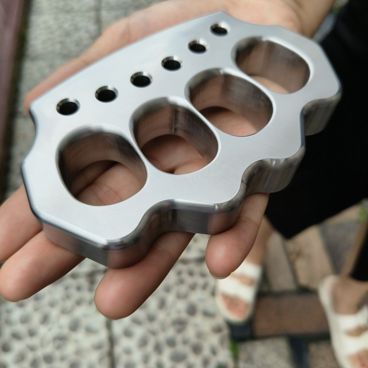 Large Finger Hole Solid Steel Knuckle Duster Fine Polish