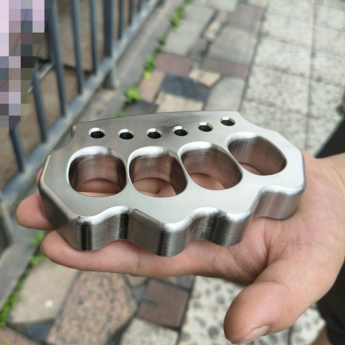 Large Finger Hole Solid Steel Knuckle Duster Fine Polish