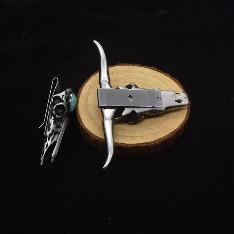 Bullhead Damascus steel knife side