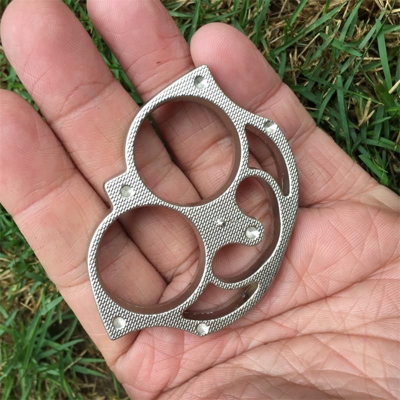 Mini Kitten Two Finger Buckle Knuckle Duster Boxing Self Defense Window Breaker Outdoor Portable Keychain EDC Tool