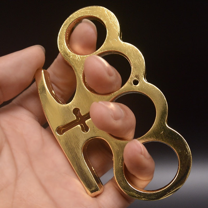 God - Brass Knuckle Duster Boxing Four Finger Buckle Defense Window Breaker Outdoor EDC Tool