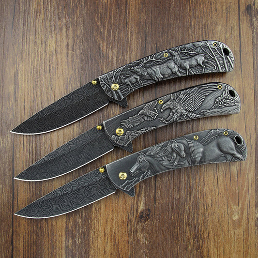 Embossed Pattern Folding Knife Outdoor Tactical Safety Knives