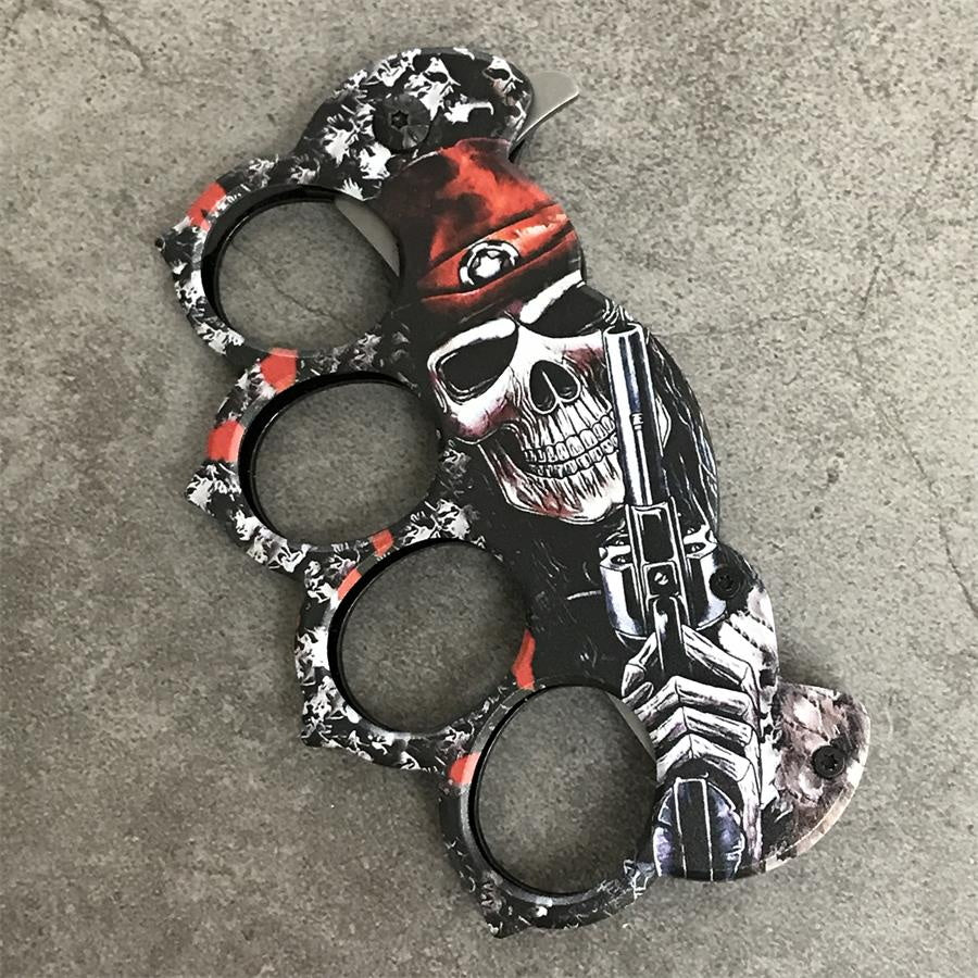 Skull Pattern Knuckle Folding Knife