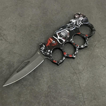 Skull Pattern Knuckle Folding Knife