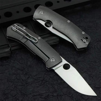 Titanium Handle Folding Knife D2 Stonewashed Blade Pocket Knives